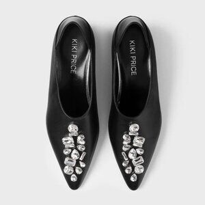 Brand New: Black Leather Jeweled Shoe